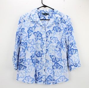 Karen Scott Petites Blue Buttlefly Top XL